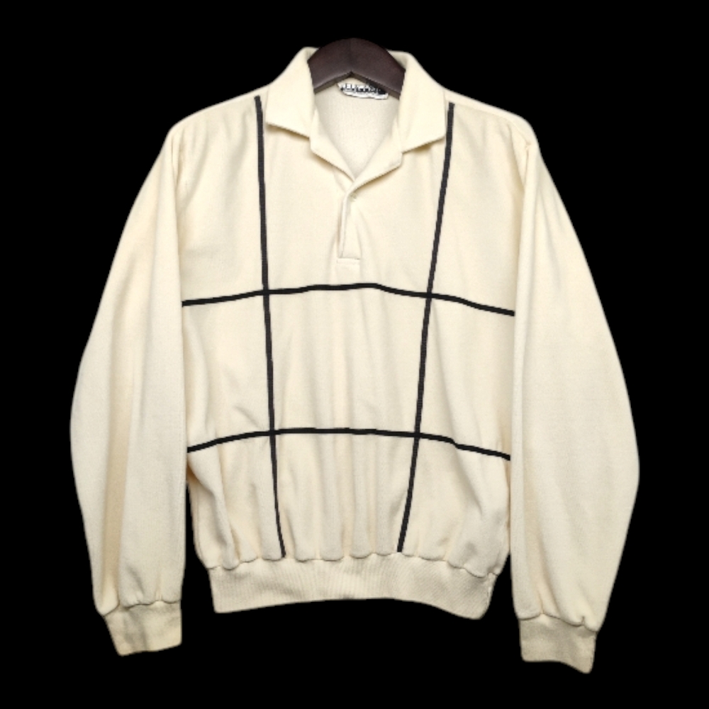 576. H K H&F Vintage Velvet Block Color Cream Charcoal Gray Sweater Pullover L